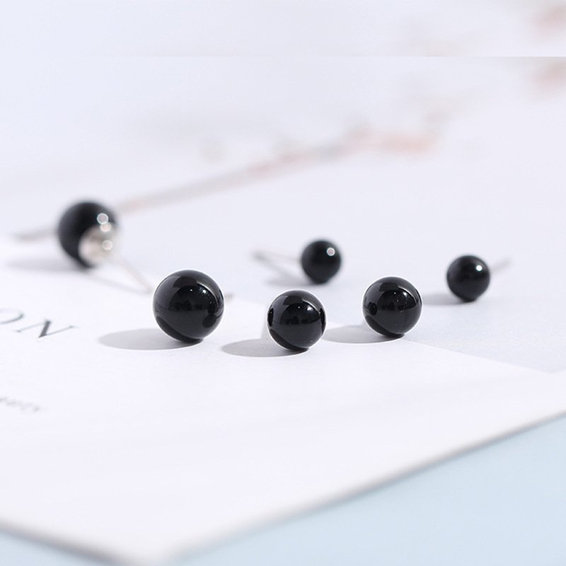 925 tremella earrings black agate small ball female earrings round simple retro earrings personalized earrings 925 tremella earrings black agate small ball female earrings round simple retro earrings personalized earrings