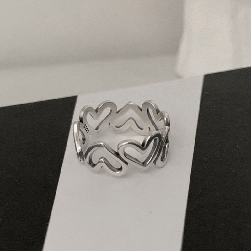 Silver 925 hollow love ring female niche design simple stacking single product index finger ring open tail ring Silver 925 hollow love ring female niche design simple stacking single product index finger ring open tail ring
