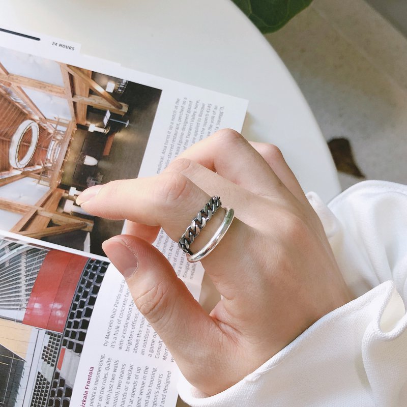 Design 925 sterling silver simple wild retro single ring chain double ring Design 925 sterling silver simple wild retro single ring chain double ring