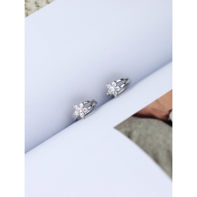 Silver diamond snowflake ear buckle women cute mini small ear hoop earrings Silver diamond snowflake ear buckle women cute mini small ear hoop earrings