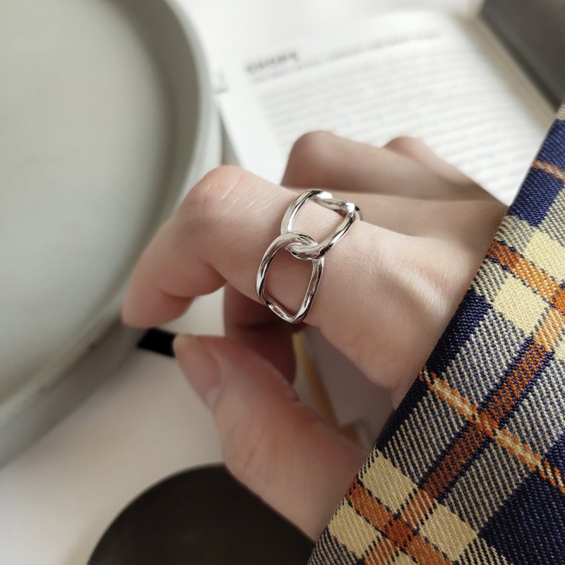 925 sterling silver ring ring open ring simple wild net red geometric chain design ring 925 sterling silver ring ring open ring simple wild net red geometric chain design ring