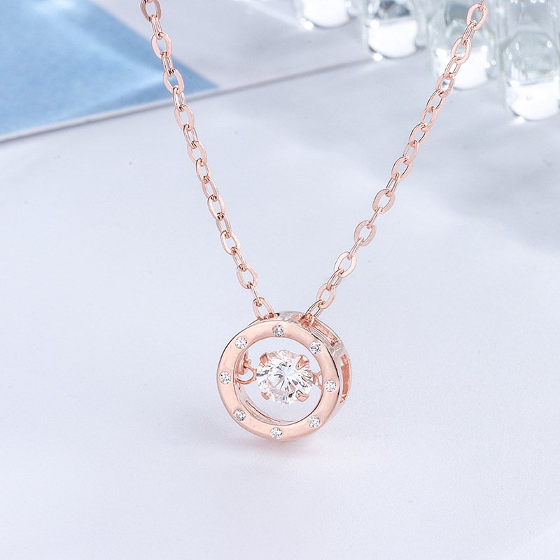 New S999 Sterling Silver Geometric Circle Smart Necklace Simple Fashion Beating Heart Pendant Sweater Chain Hot Style New S999 Sterling Silver Geometric Circle Smart Necklace Simple Fashion Beating Heart Pendant Sweater Chain Hot Style